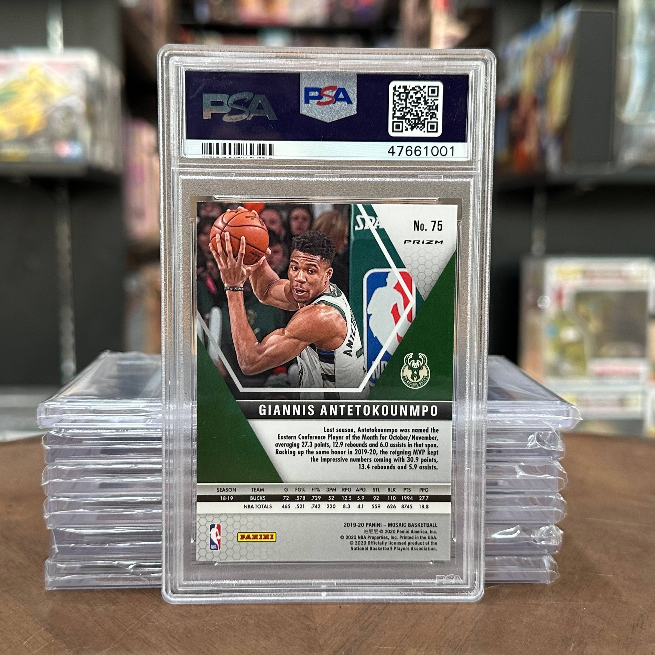 2019 Panini Mosaic Giannis Antetokounmpo #75 GREEN Prizm - PSA 10